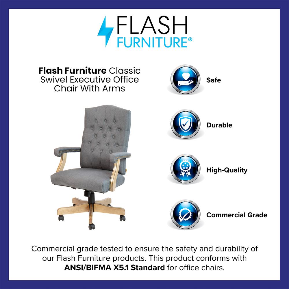Gray Fabric Classic Executive Swivel Office Chair with Driftwood Arms and Base - Flash Furniture