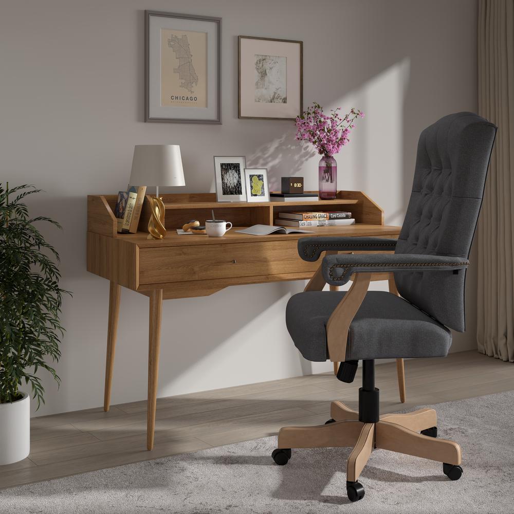 Gray Fabric Classic Executive Swivel Office Chair with Driftwood Arms and Base - Flash Furniture