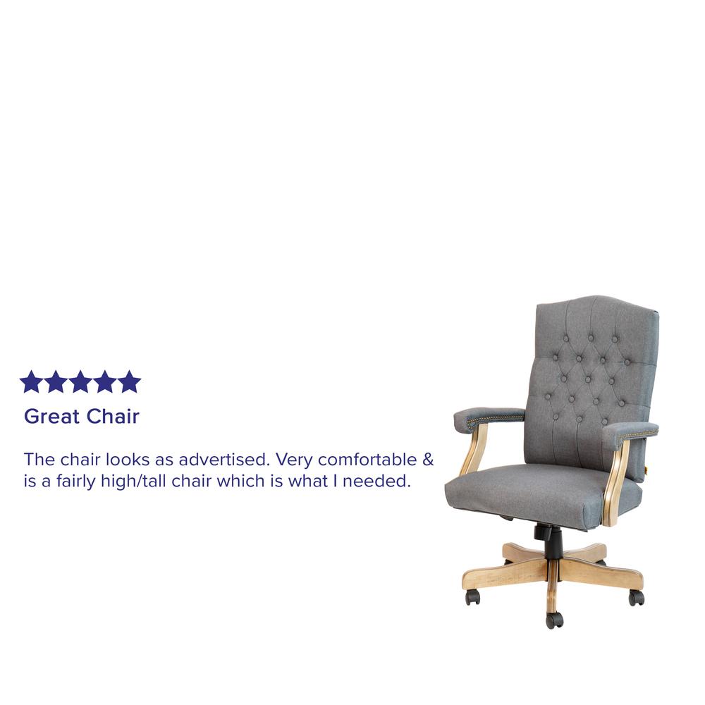 Gray Fabric Classic Executive Swivel Office Chair with Driftwood Arms and Base - Flash Furniture