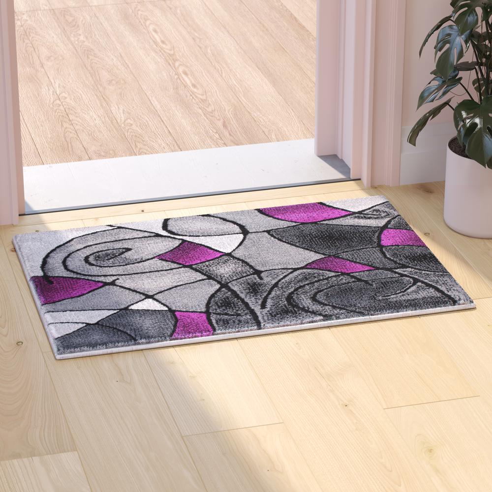 2' x 3' Purple Abstract Pattern Area Rug - Olefin Rug - Flash Furniture