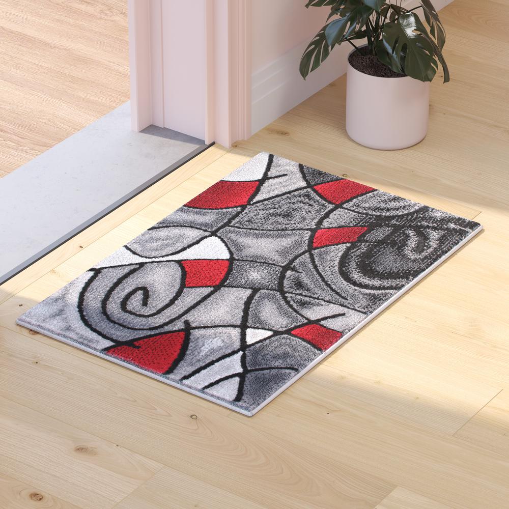 2' x 3' Red Abstract Pattern Area Rug - Olefin Rug - Flash Furniture