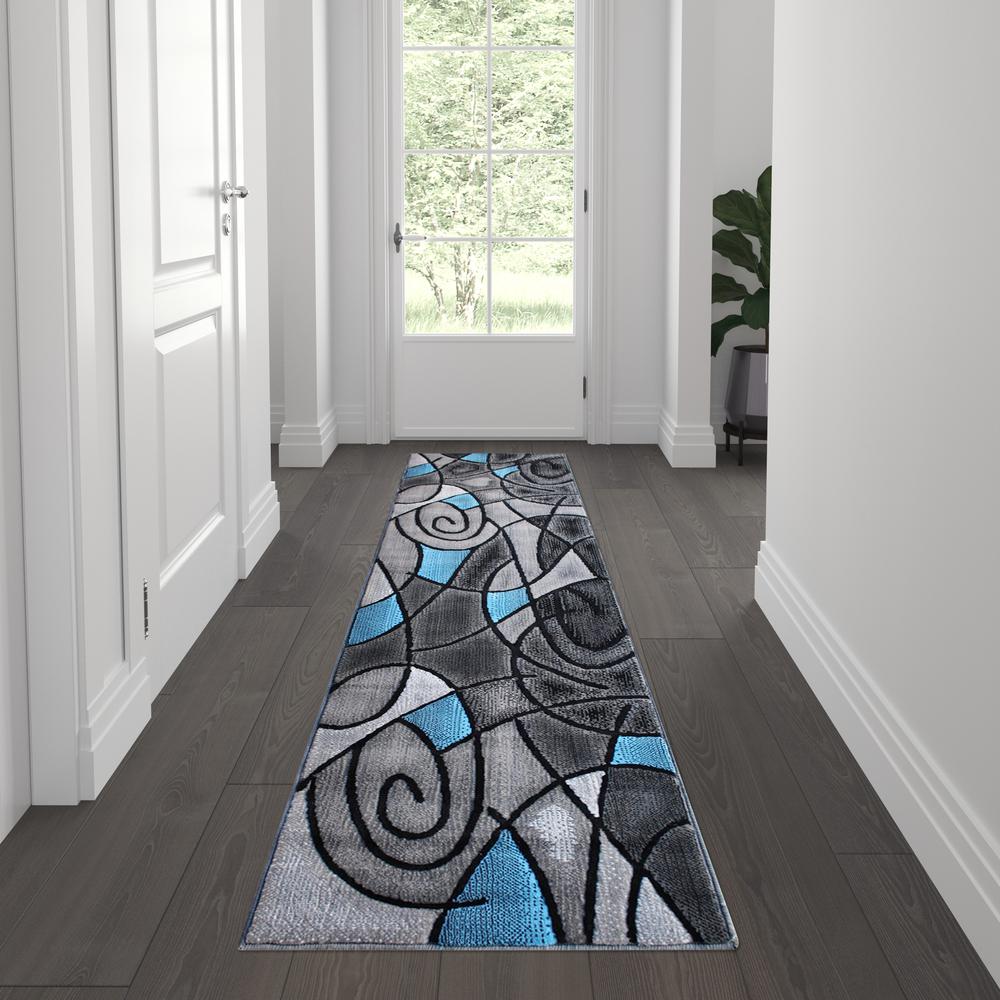 2' x 7' Blue Abstract Area Rug - Olefin Rug - Flash Furniture