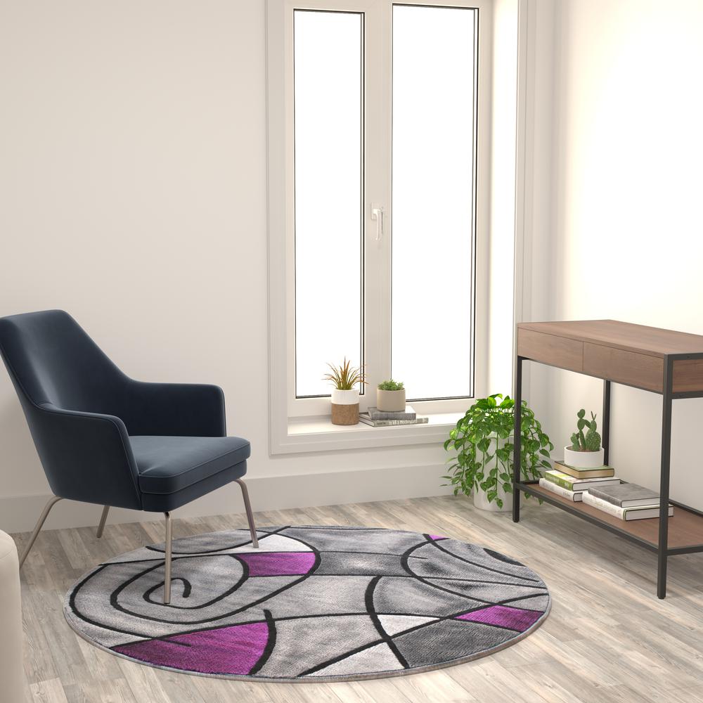 5' x 5' Round Purple Abstract Area Rug - Olefin Rug - Flash Furniture