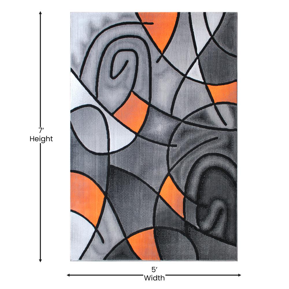 5' x 7' Orange Abstract Area Rug - Olefin Rug - Flash Furniture
