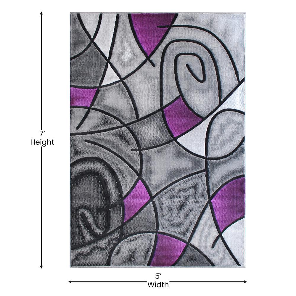 5' x 7' Purple Abstract Area Rug - Olefin Rug - Flash Furniture