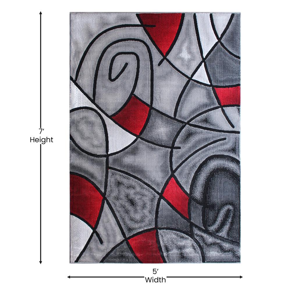 5' x 7' Red Abstract Area Rug - Olefin Rug - Living Room, Bedroom,, Family Room - Flash Furniture