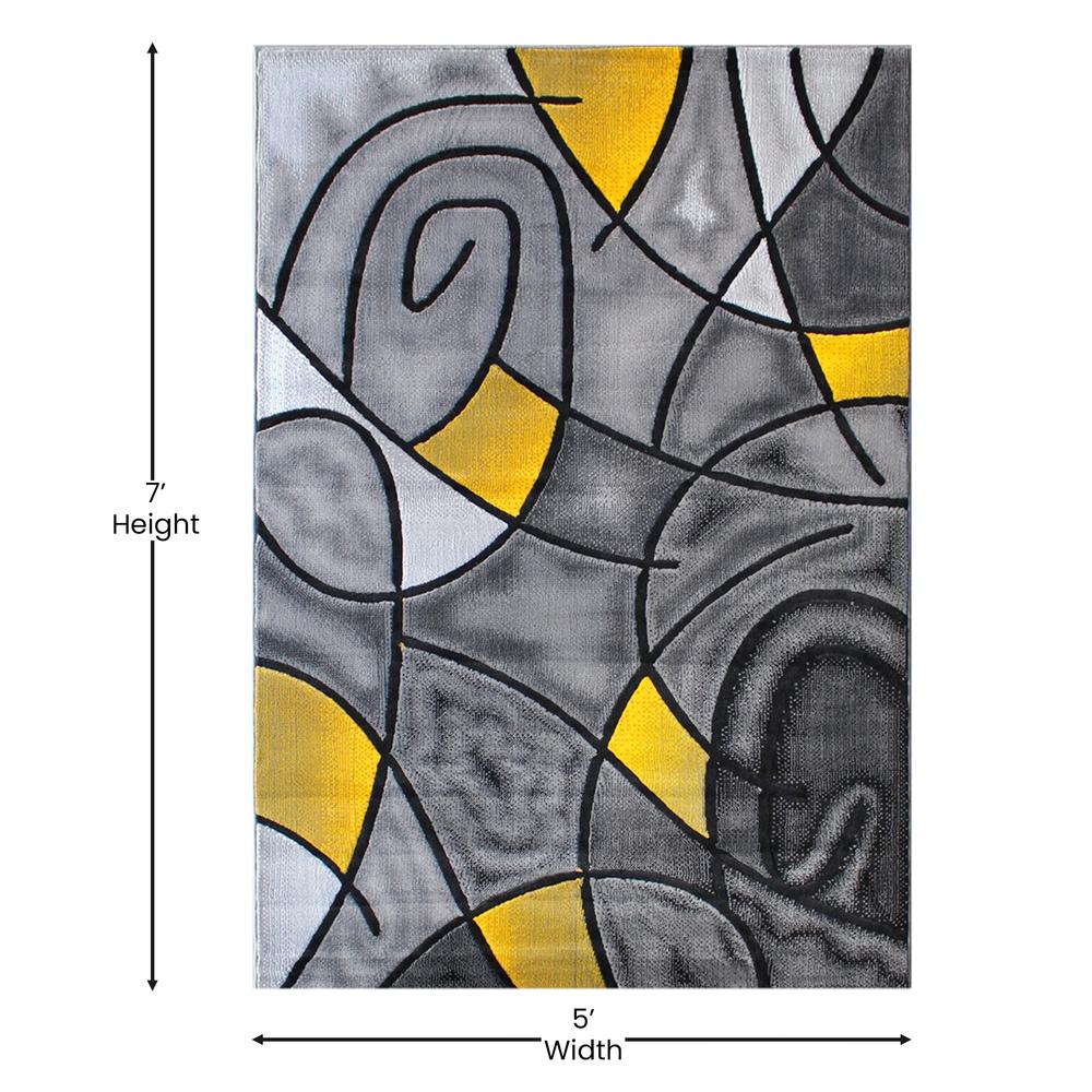 5' x 7' Yellow Abstract Area Rug - Olefin Rug - Flash Furniture