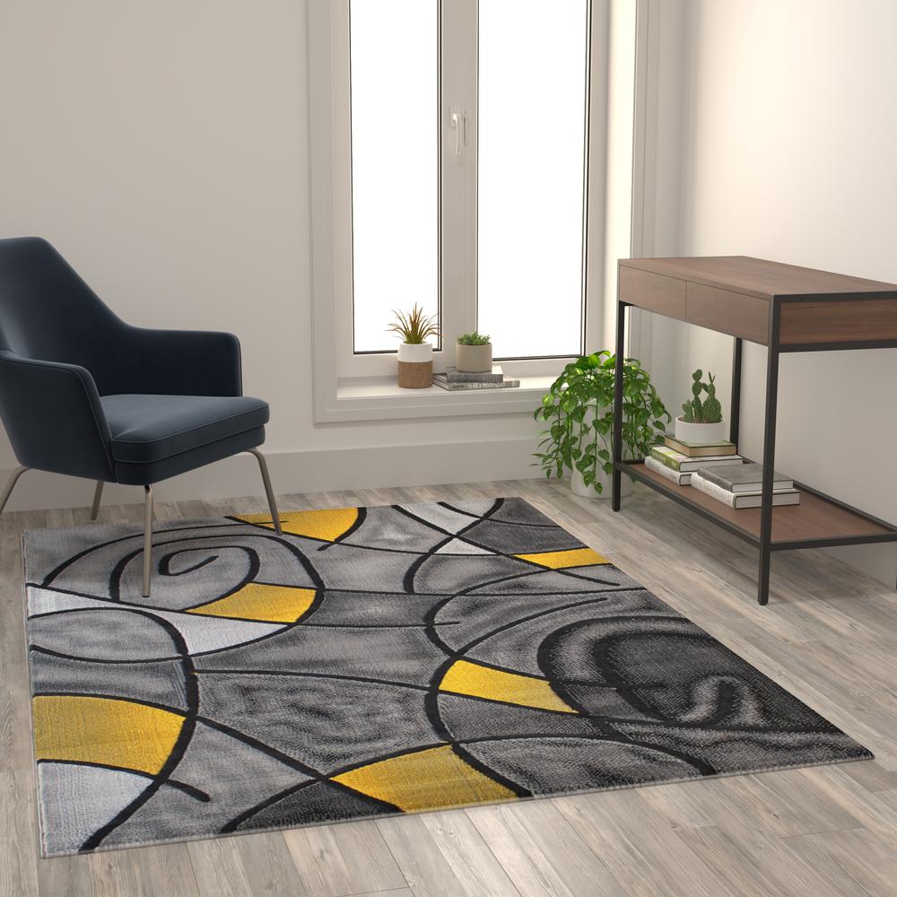 5' x 7' Yellow Abstract Area Rug - Olefin Rug - Flash Furniture