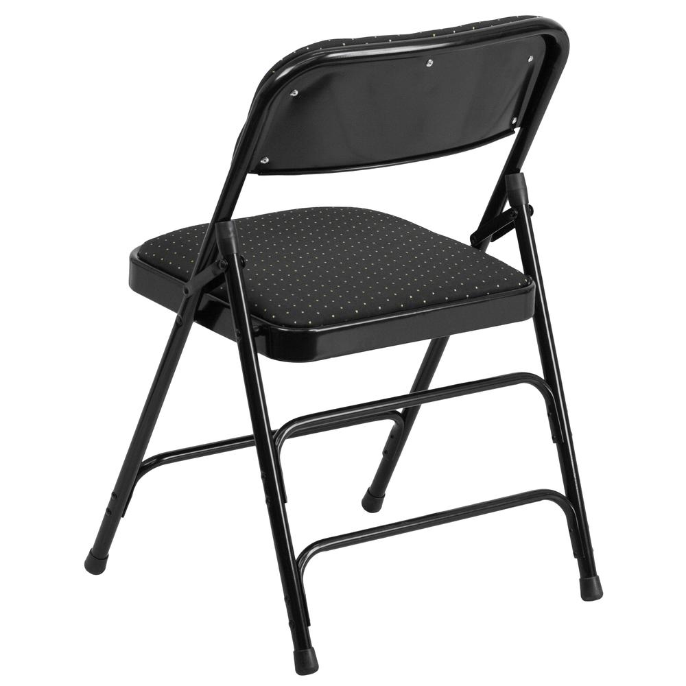 HERCULES Series Curved Triple Braced & Double Hinged Black Patterned Fabric Metal Folding Chair - Flash Furniture