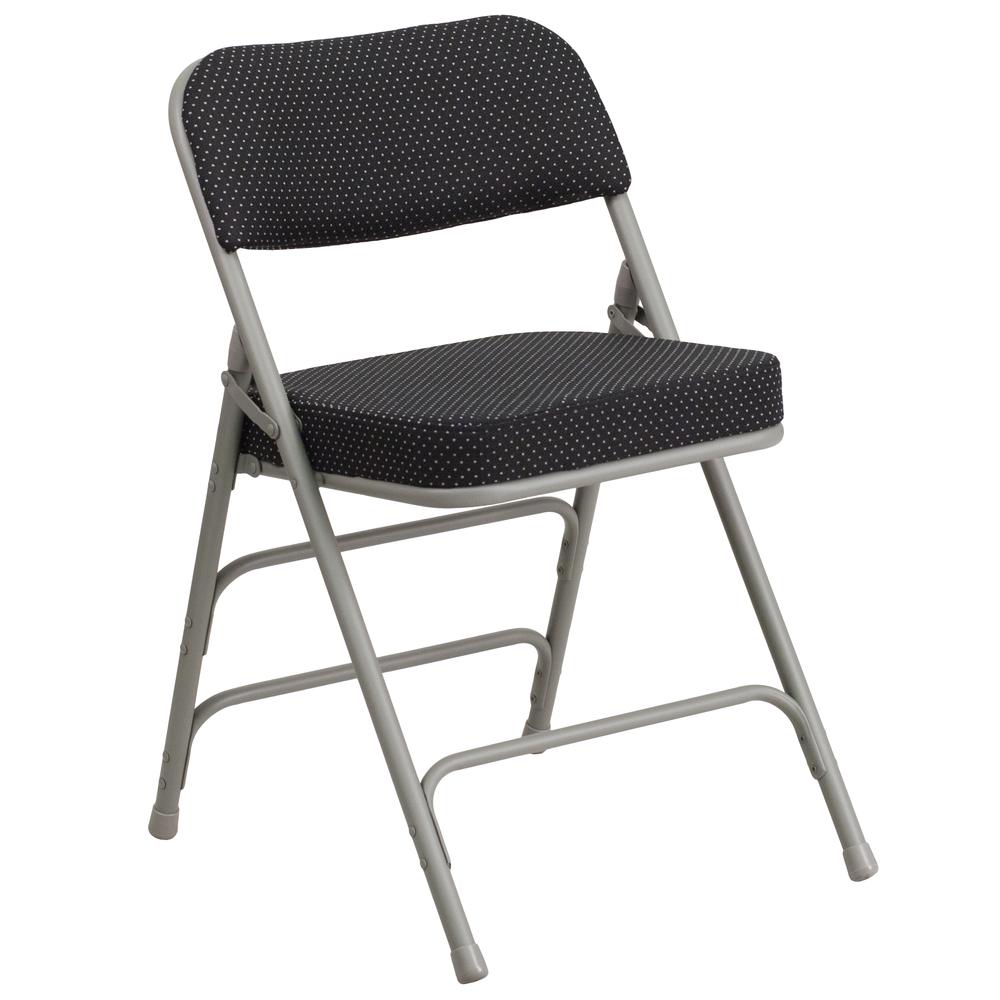 HERCULES Series Premium Curved Triple Braced & Double Hinged Black Pin-Dot Fabric Metal Folding Chair - Flash Furniture