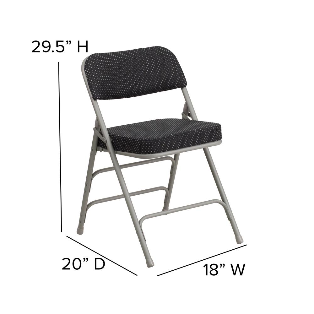 HERCULES Series Premium Curved Triple Braced & Double Hinged Black Pin-Dot Fabric Metal Folding Chair - Flash Furniture