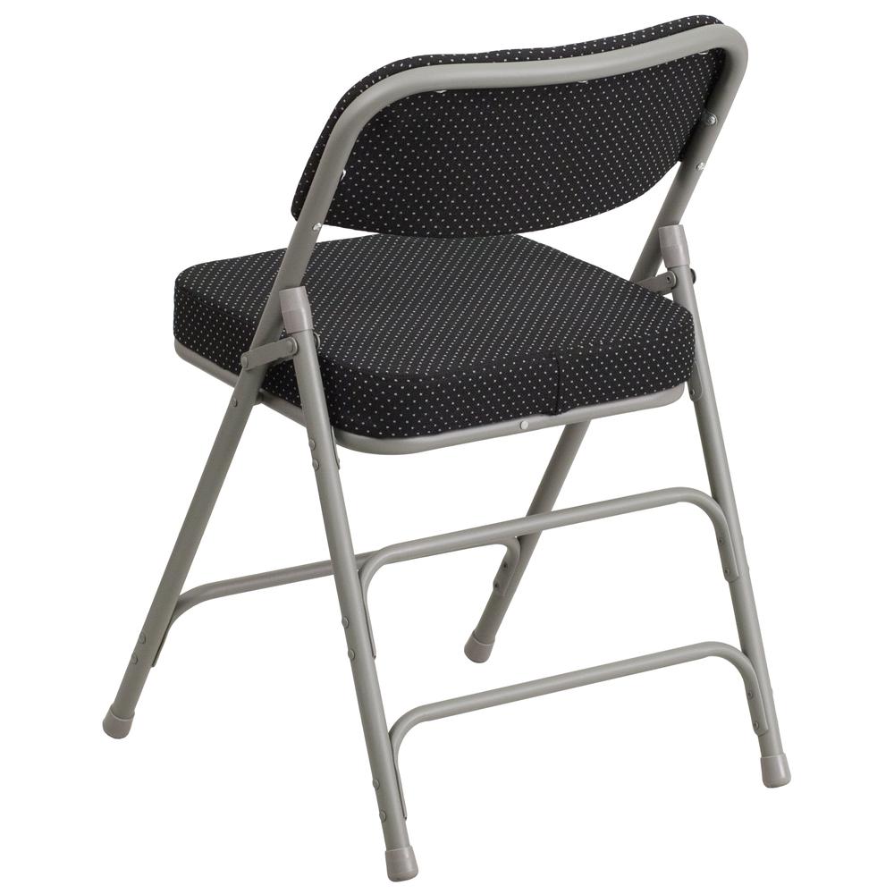 HERCULES Series Premium Curved Triple Braced & Double Hinged Black Pin-Dot Fabric Metal Folding Chair - Flash Furniture