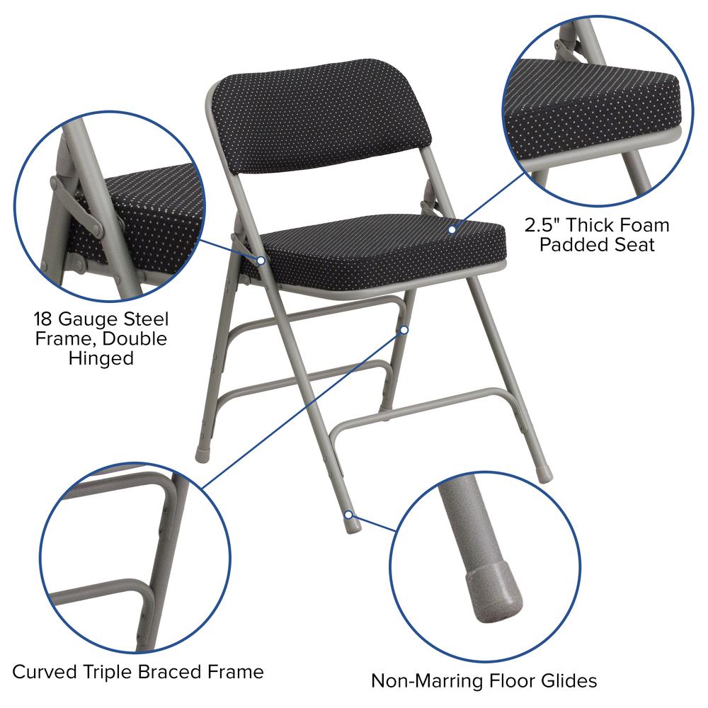 HERCULES Series Premium Curved Triple Braced & Double Hinged Black Pin-Dot Fabric Metal Folding Chair - Flash Furniture