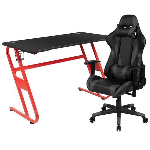 Red Gaming Desk and Gray Reclining Gaming Chair Set - Flash Furniture