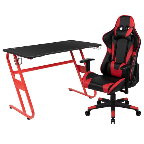 Red Gaming Desk and Red/Black Reclining Gaming Chair Set - Flash Furniture