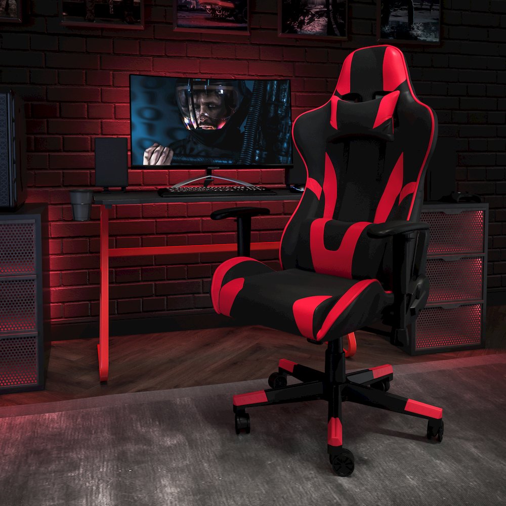 Red Gaming Desk and Red/Black Reclining Gaming Chair Set - Flash Furniture