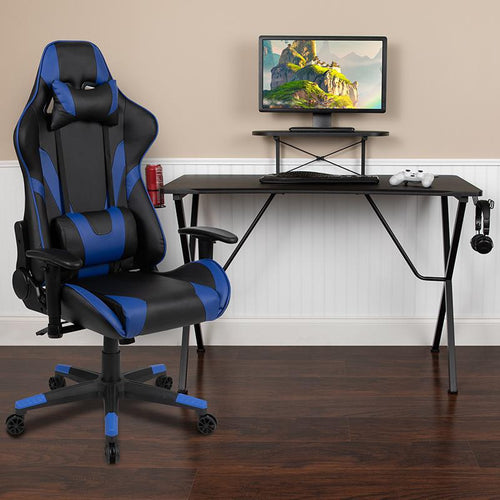 Black Gaming Desk and Blue Reclining Gaming Chair Set - Flash Furniture