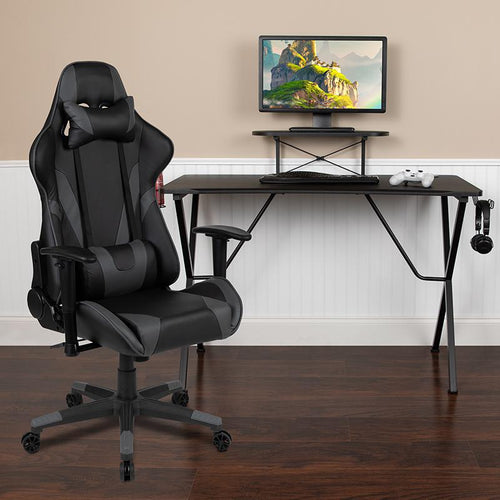 Black Gaming Desk and Gray Reclining Gaming Chair Set - Flash Furniture