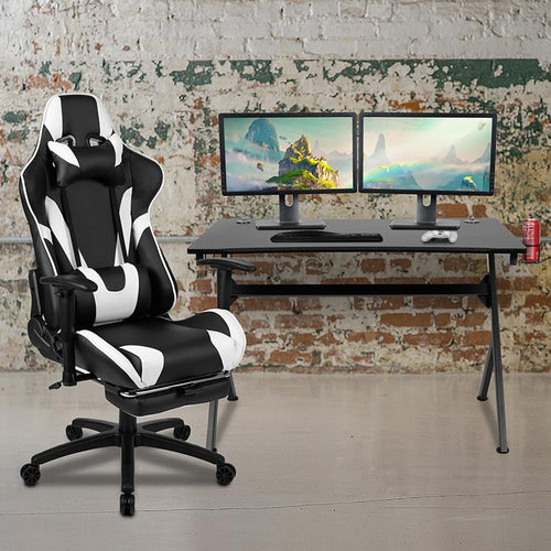 Black Gaming Desk and Black Footrest Reclining Gaming Chair Set - Flash Furniture