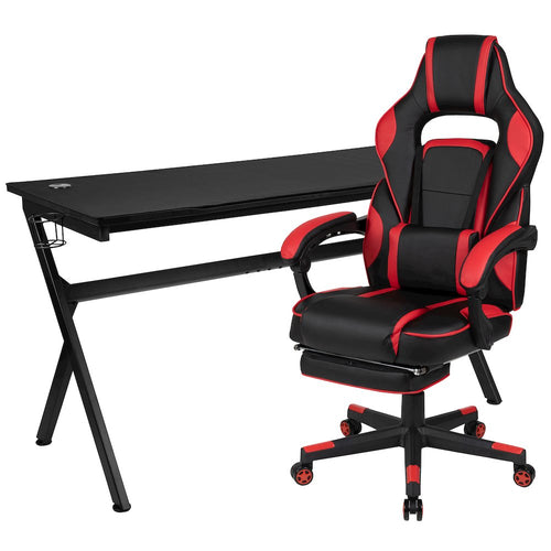 Gaming Desk/Headphone Hook/Removable Mousepad Top & Red Back/Arms Gaming Chair - Flash Furniture