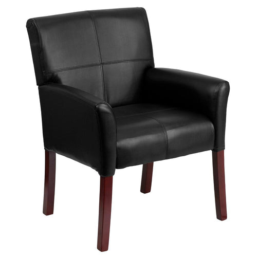 Black LeatherSoft Executive Side Reception Chair with Mahogany Legs - Flash Furniture