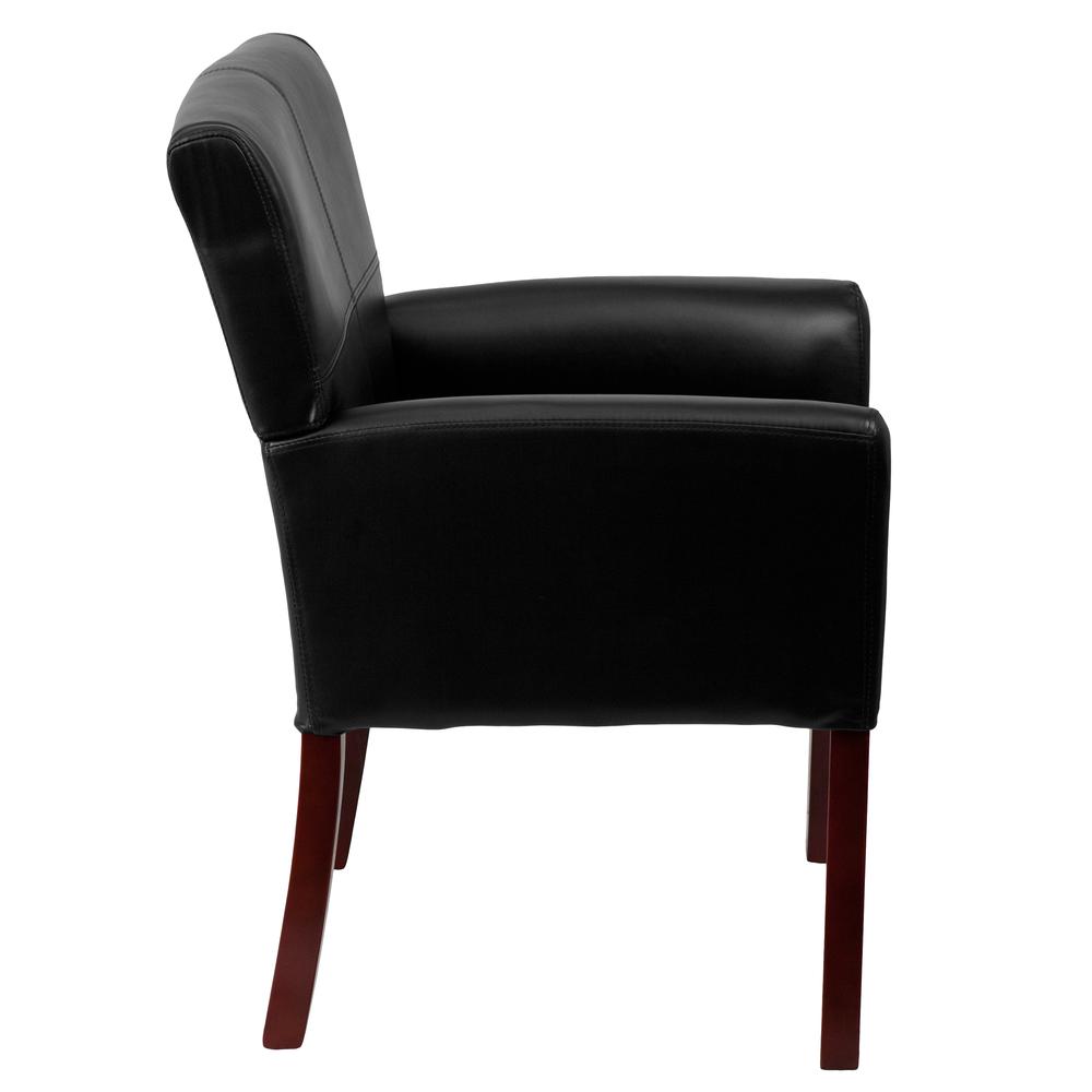 Black LeatherSoft Executive Side Reception Chair with Mahogany Legs - Flash Furniture