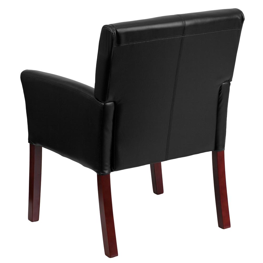 Black LeatherSoft Executive Side Reception Chair with Mahogany Legs - Flash Furniture