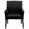 Black LeatherSoft Executive Side Reception Chair with Mahogany Legs - Flash Furniture