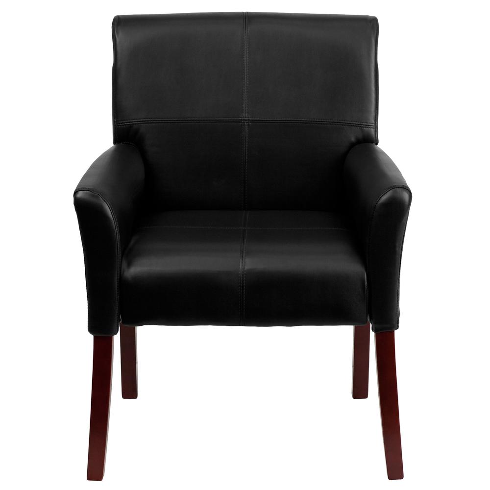 Black LeatherSoft Executive Side Reception Chair with Mahogany Legs - Flash Furniture