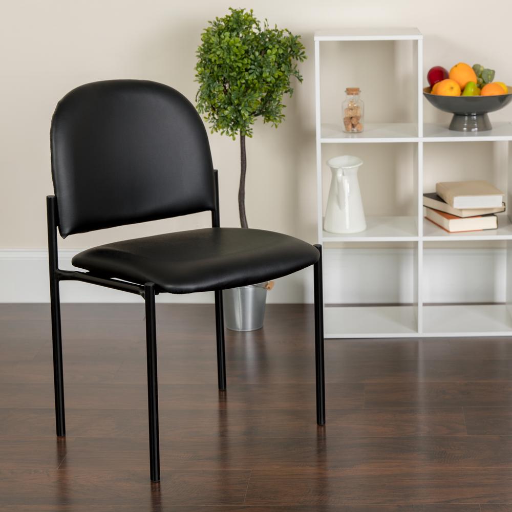 Comfort Black Vinyl Stackable Steel Side Reception Chair - Flash Furniture