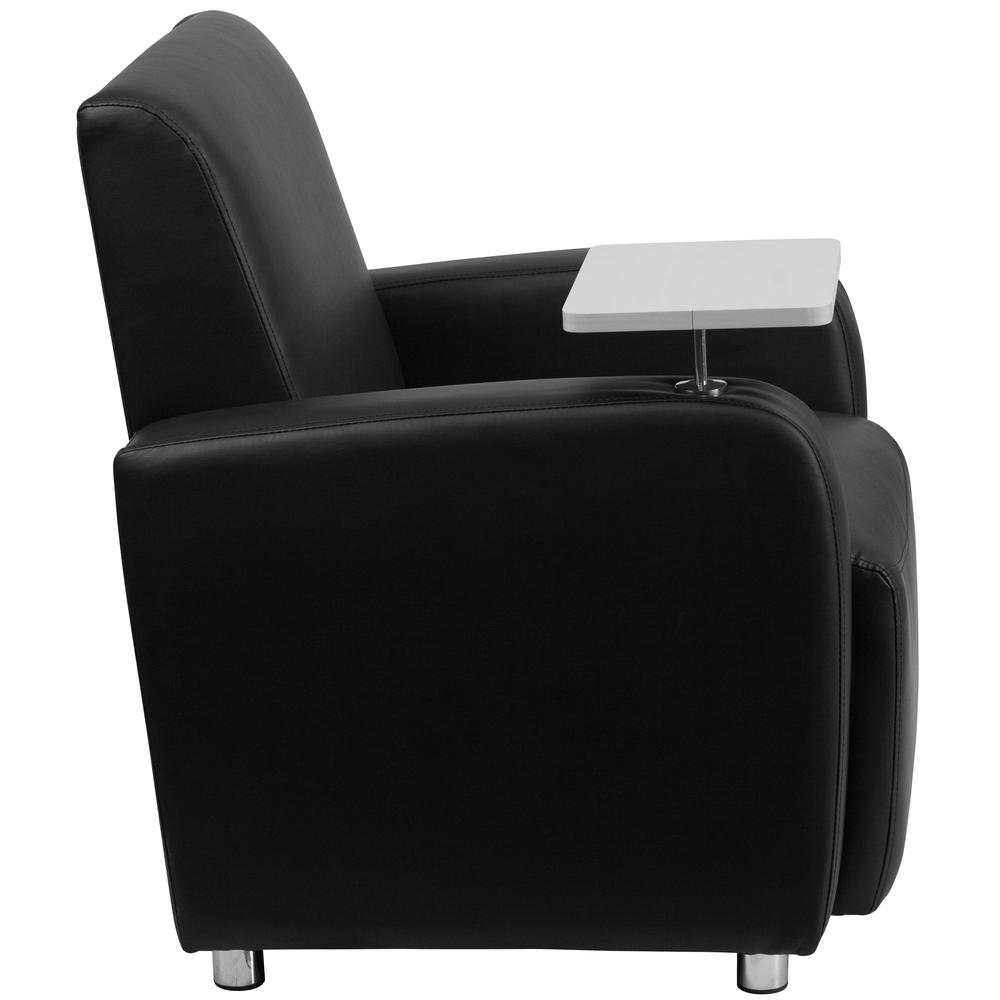 Black LeatherSoft Guest Chair with Tablet Arm, Chrome Legs and Cup Holder - Flash Furniture