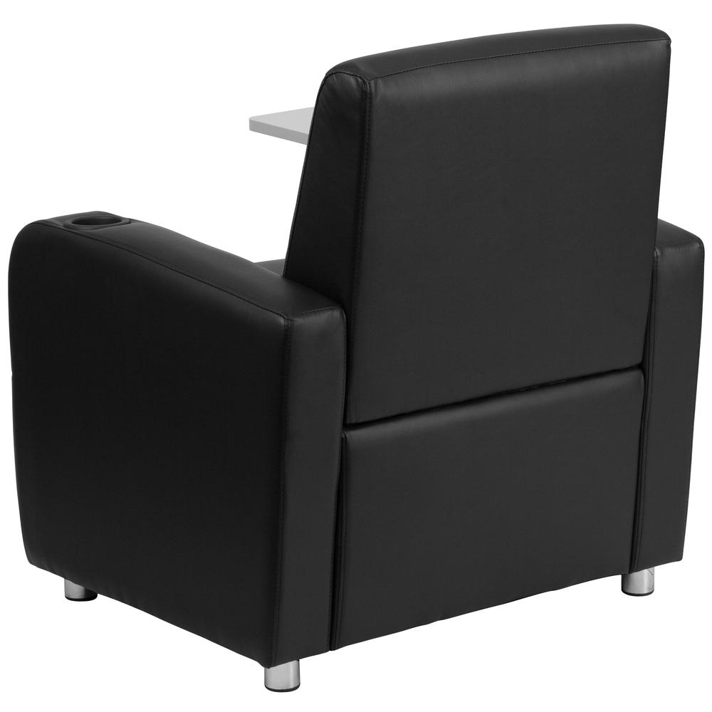 Black LeatherSoft Guest Chair with Tablet Arm, Chrome Legs and Cup Holder - Flash Furniture