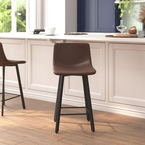 Armless 24 Inch Counter Height Stools w/Footrests in Chocolate Brown, Set of 2 - Flash Furniture