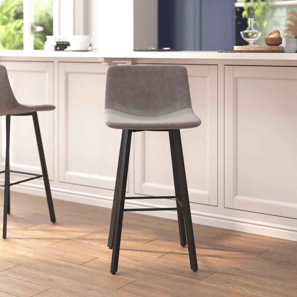Armless 30 Inch Bar Height Barstools with Footrests in Gray, Set of 2 - Flash Furniture