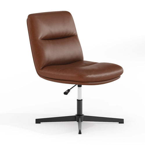 Cognac Padded LeatherSoft Armless Stationary Task Office Chair, Black Frame - Flash Furniture
