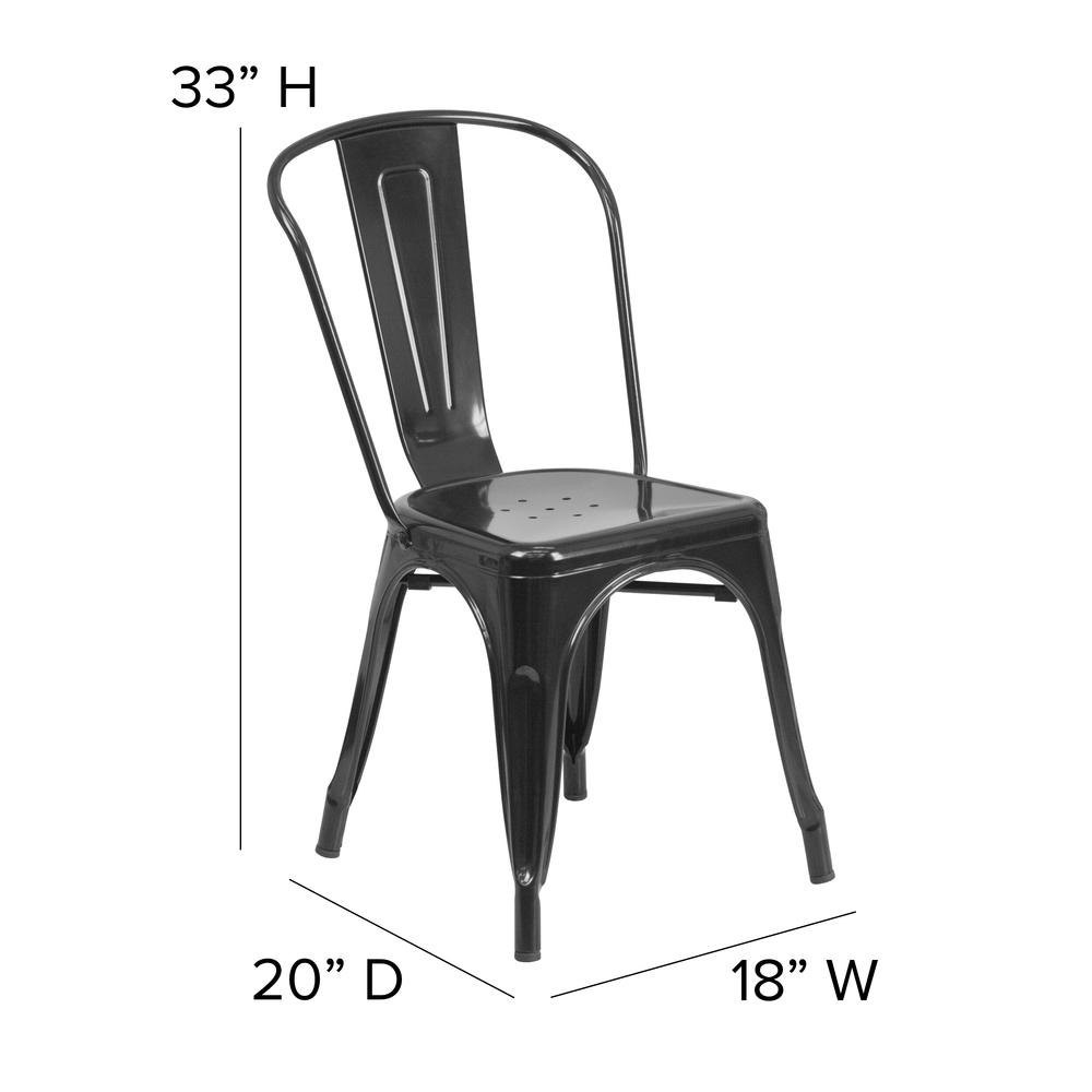 Black Metal Indoor-Outdoor Stackable Chair with Black Poly Resin Wood Seat - Flash Furniture