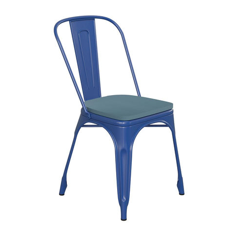 Blue Metal Indoor-Outdoor Stackable Chair with Teal-Blue Poly Resin Wood Seat - Flash Furniture