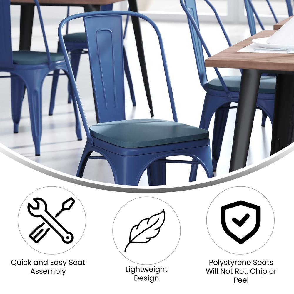 Blue Metal Indoor-Outdoor Stackable Chair with Teal-Blue Poly Resin Wood Seat - Flash Furniture
