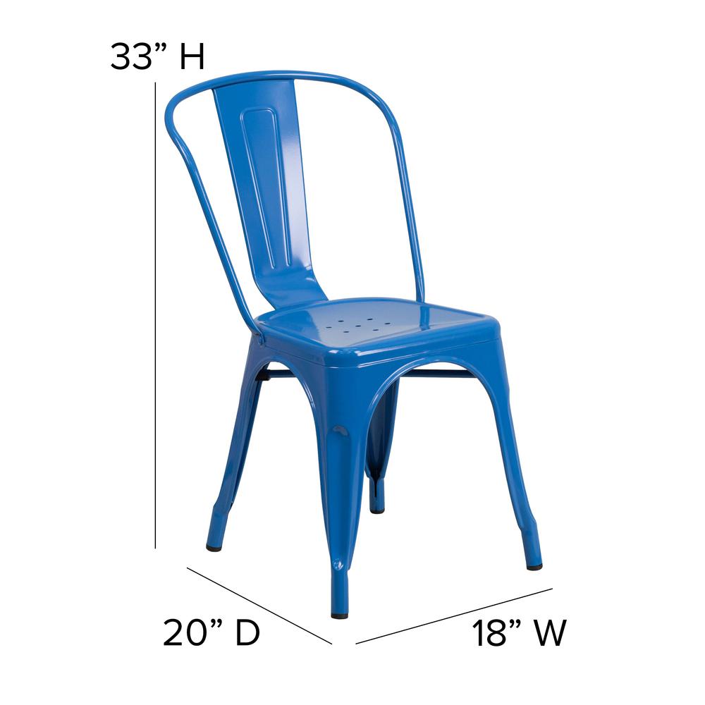 Blue Metal Indoor-Outdoor Stackable Chair with Teak Poly Resin Wood Seat - Flash Furniture