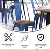 Blue Metal Indoor-Outdoor Stackable Chair with Teak Poly Resin Wood Seat - Flash Furniture