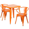 23.75'' Square Orange Metal Indoor-Outdoor Table Set with 2 Arm Chairs - Flash Furniture