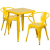 23.75'' Square Yellow Metal Indoor-Outdoor Table Set with 2 Arm Chairs - Flash Furniture