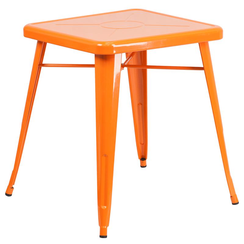 Commercial Grade 23.75'' Square Orange Metal Indoor-Outdoor Table - Flash Furniture