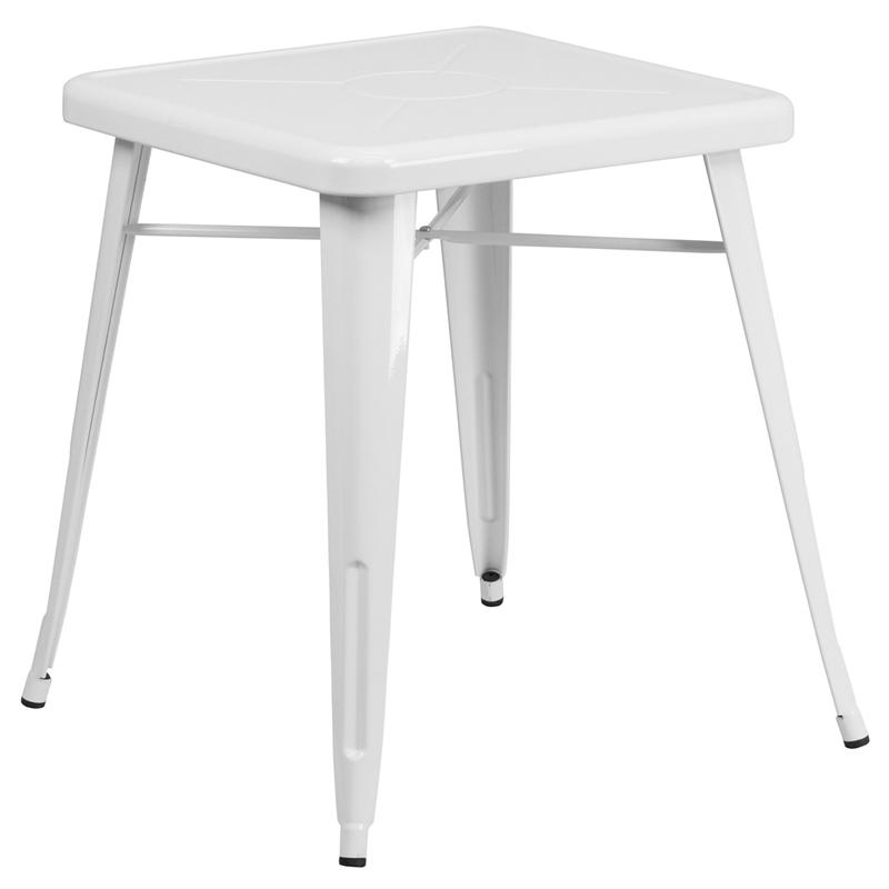 Commercial Grade 23.75'' Square White Metal Indoor-Outdoor Table - Flash Furniture