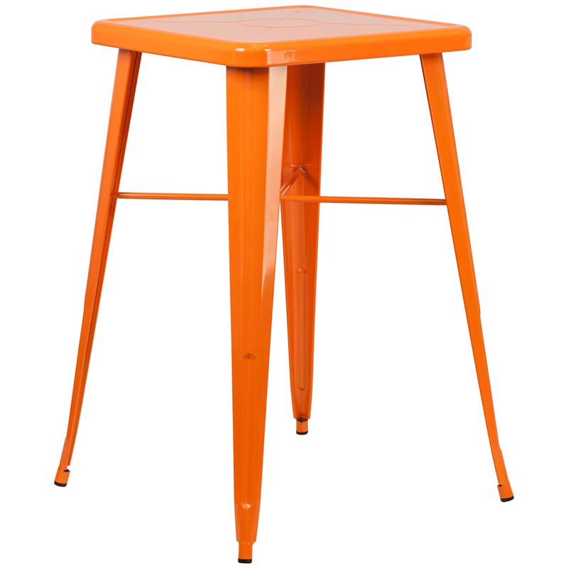 23.75'' Square Orange Metal Indoor-Outdoor Bar Height Table - Flash Furniture