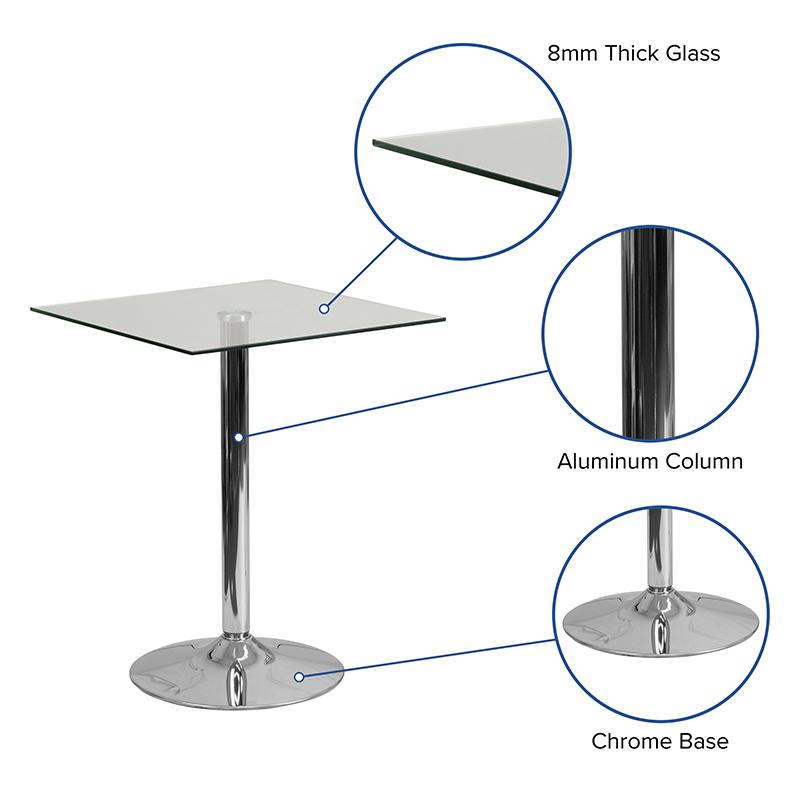 23.75'' Square Glass Table with 30''H Chrome Base - Flash Furniture