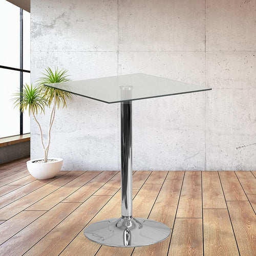 23.75'' Square Glass Table with 30''H Chrome Base - Flash Furniture