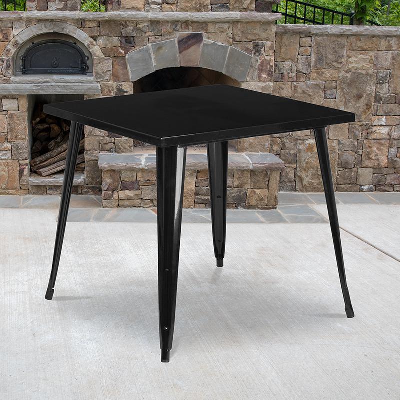 Commercial Grade 31.75'' Square Black Metal Indoor-Outdoor Table - Flash Furniture