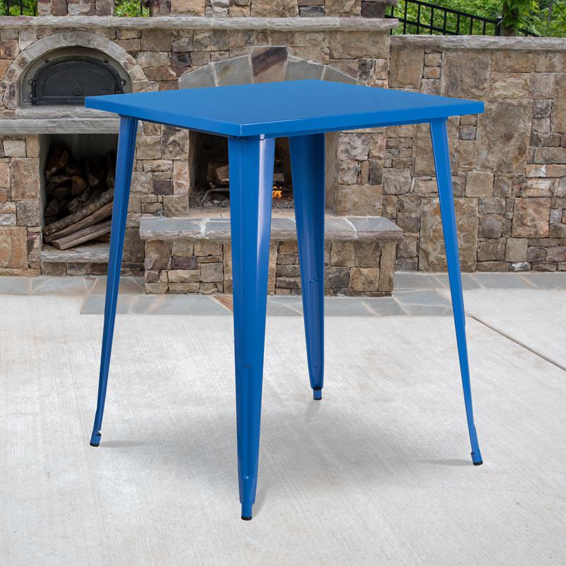 Commercial Grade 31.5'' Square Blue Metal Indoor-Outdoor Bar Height Table - Flash Furniture