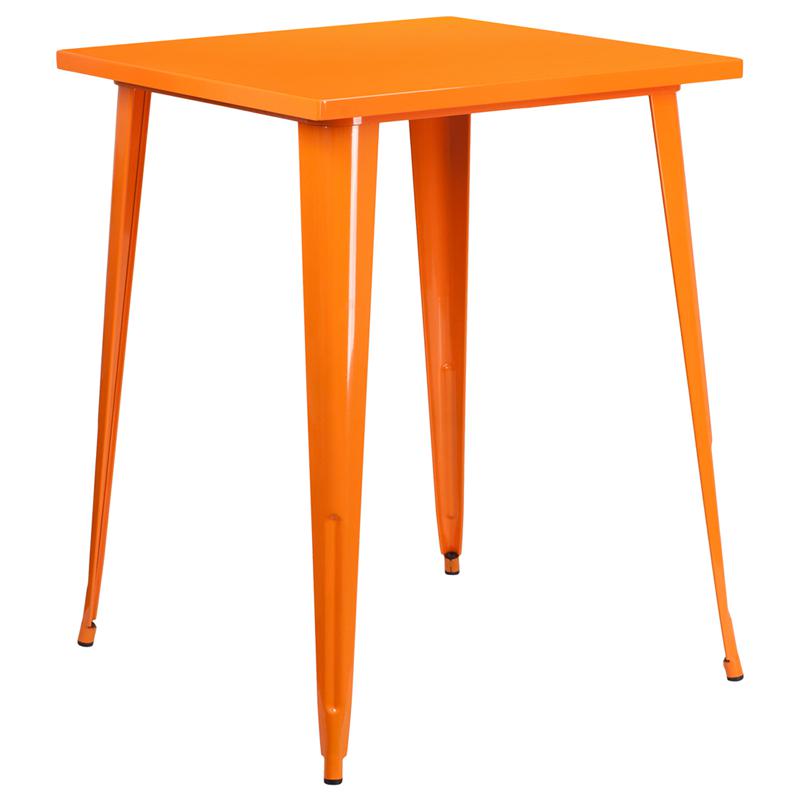 Commercial Grade 31.5'' Square Orange Metal Indoor-Outdoor Bar Height Table - Flash Furniture